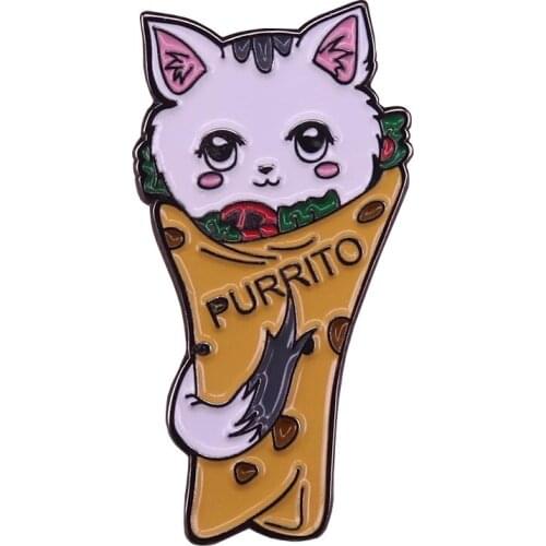Kawaii Purrito Pin A super cute cat rolled in a burrito brooch taco feline kitty funny meme accessory