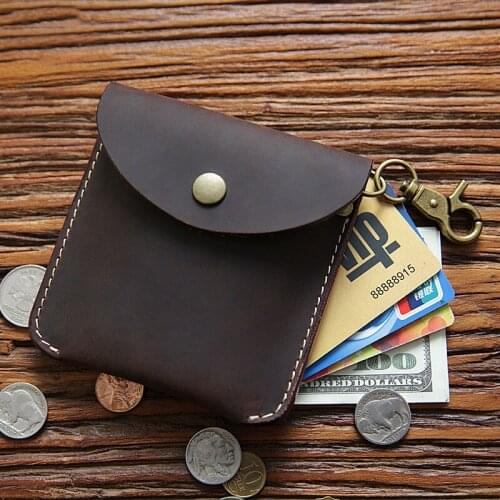 Genuine Leather Coin Purse Men Vintage Handmade Crazy Horse Leather Short Small Coin Pocket Case Card Holder Wallet Money Bag