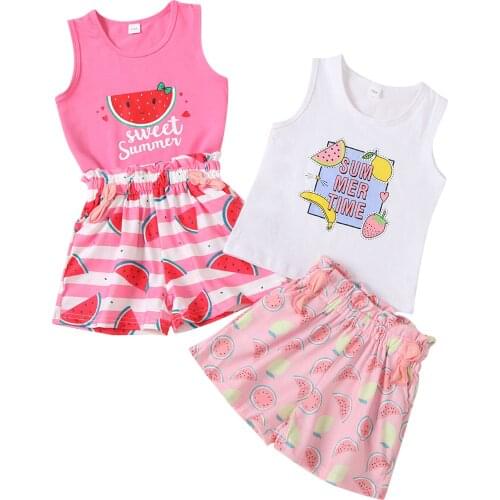 Citgeett Summer Kids Baby Girl Sleeveless Tops+ Shorts Watermelon Letter Stripes Print Set Clothing