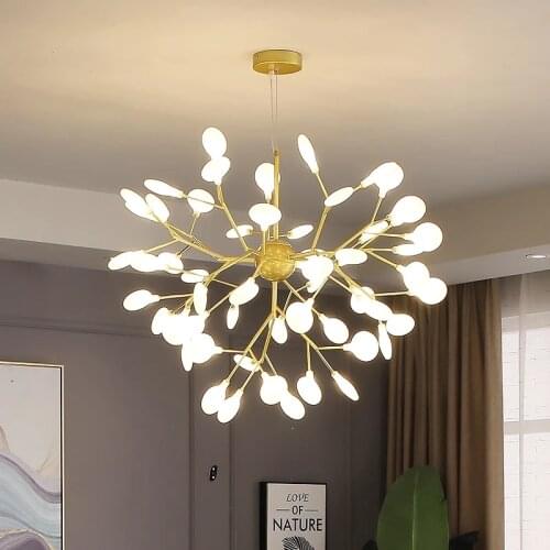 Nordic Firefly Chandelier for Living Room Bedroom Dining Room Gold Branch Ceiling Hanging Lamp Home Decor Pendan Lamp Fixture