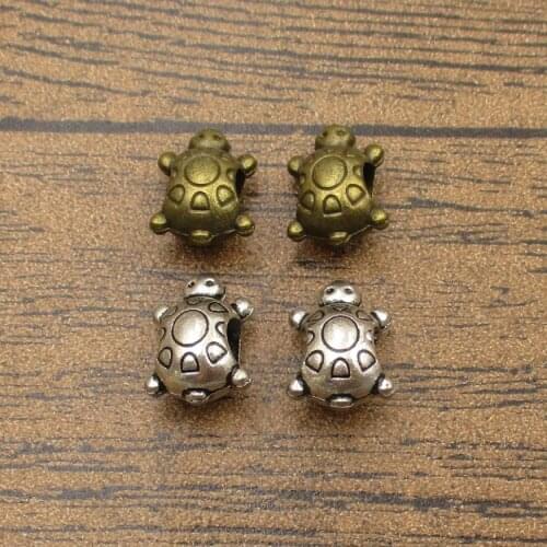 Alloy Metal Tortoise Space Beads 25PCS/Lot 14×9×7mm Double Sided Turtle Perfect For Charm Bracelet 2 Colors Available-RS943