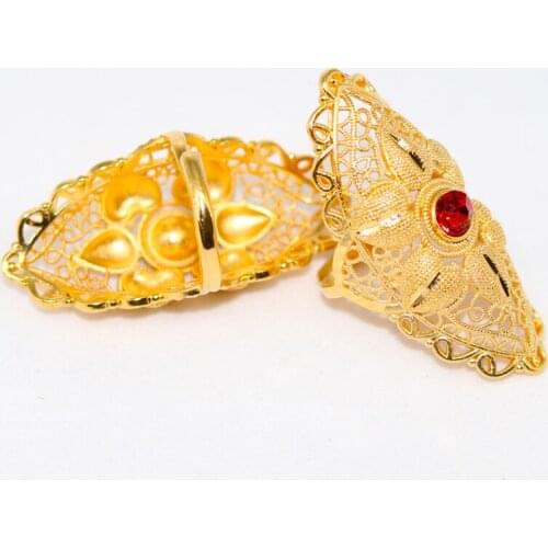 Mulher do Anel Red Rhinestone, Amante do anel de presente, anel novo Grande desenho de Cristal dourado