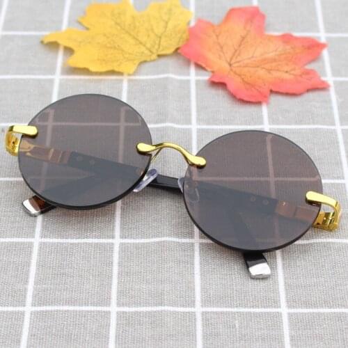 Rockjoy Round Glass Sunglasses Women Male Rimless Sun Glasses for Female Stone Brown Elder Anti Eye Dry Anti Reflection Natural