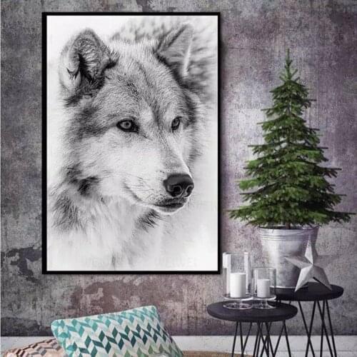 Modern Minimalism Style Black And White Cool Wolf Animal Canvas Painting Posters And Prints Wall Pictures For Living Room Decor