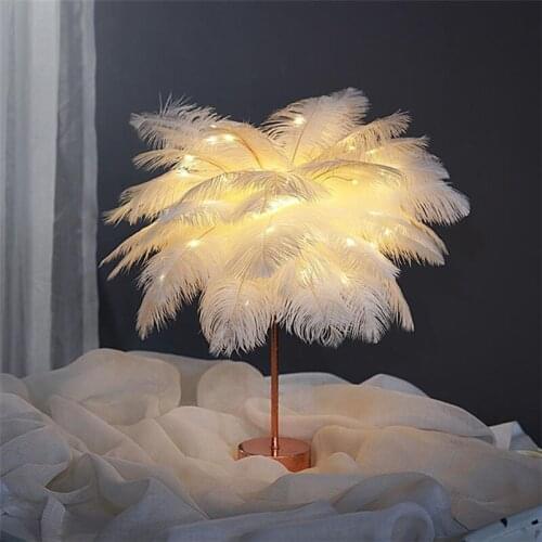 LED Feather lamp dandelion copper wire lamp ins feather table lamp net red romantic room decoration lamp remote control night li