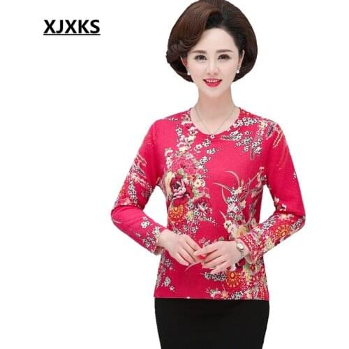 XJXKS Sweater Women 2020 Autumn Winter Plus Size Jumper New Flower Printed Sweater Loose Pullover Knitted Sweaters Women
