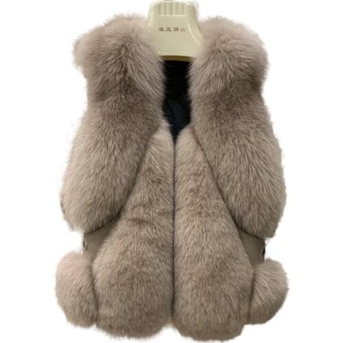 2020 New Womens Winter Real Fur Coat High Quality Natural Fox Fur Vest Fashion Luxurious Warm Sleeveless Dark buckle jacket