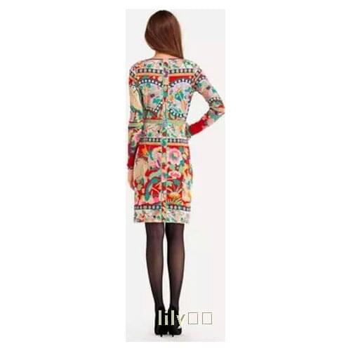 The new womens fashion mandarin duck printing slim beautiful stretch knitted dress