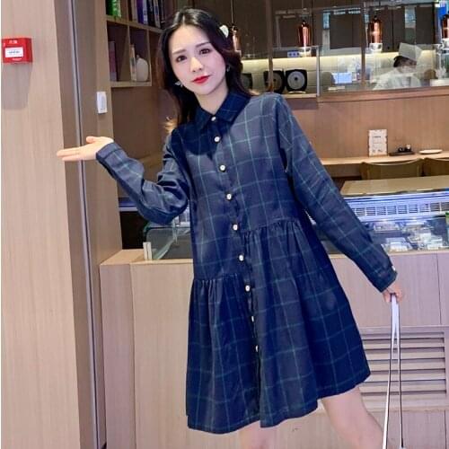 2020 New Brand Spring Maternity Dress Woman Casual Plaid Large Size Dresses Pregnant Woman Clothing MD-02661