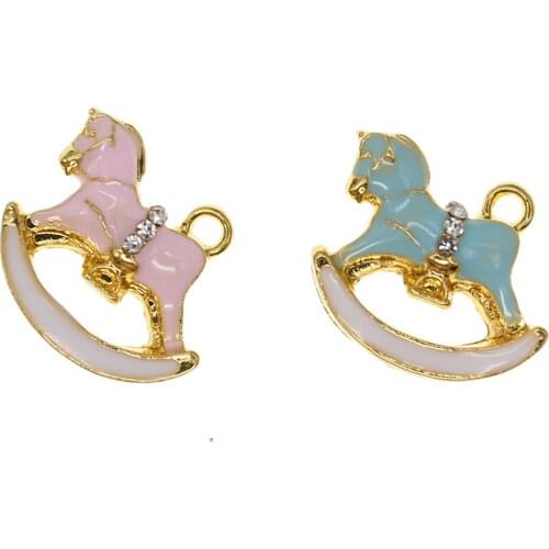 50pcs /lot Gold Plating Alloy Pink Enamel Rhinestone Horse Shape Charm For DIY Bracelet /Necklace