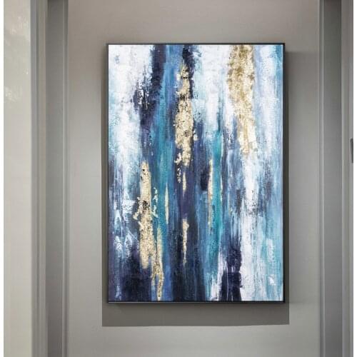 Abstract Golden Blue Modern Art Canvas Painting Nordic Posters and Prints Wall Art Pictures for Living Room Home Decor Unframed