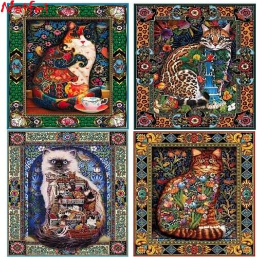 Diamond Mosaic color art Cat Diamond Painting Animal Rhinestone DIY Full Square Round Diamond Embroidery Home Decoration Gift