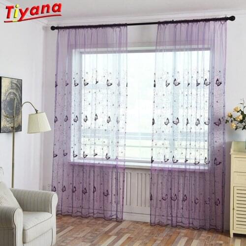 Shining Butterfly Embroidery Voile Curtains French Window Panel Bedroom Tulle Cortina Organza Fabric Gauze door livingroom 34430