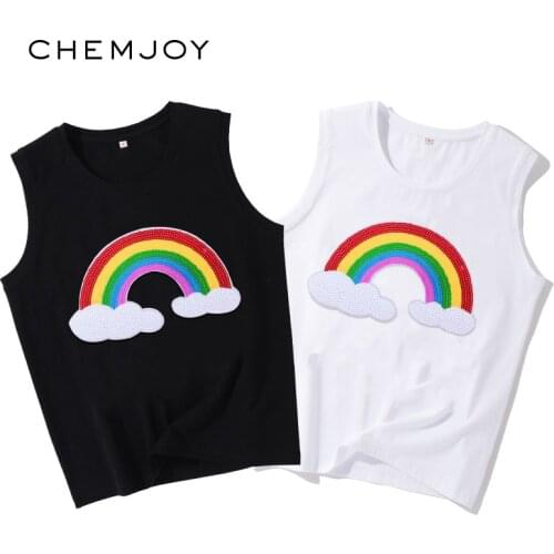 Large Sequin Patch Rainbow Iron on Patches for Clothing T-shirt Sew on Sequined DIY Craft Motif Applique Clothes Stickers Badges