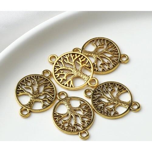 Charm Bracelet Beads Golden Hollow Life Tree DIY Pendants Necklaces Anklets Vintage Antique Silver Color DIY Jewelry Accessories