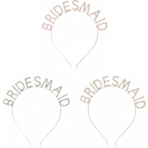 Q0KF Crystal Bachelorette Bridal Party Bride, Maid of Honor, Bridesmaid Novelty Tiara Headband Accessory for Women