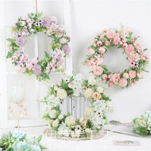 40cm Artificial Rose Flower Garland Door Wreath Spring Summer Door Garland Window Wreath Wedding Hanging Ornament Home Decor