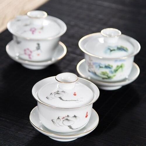 Chinese Ceramic gaiwan Kung fu tea set Traditional Tureen Handmade Tea Brew Teaware Drop Shipping