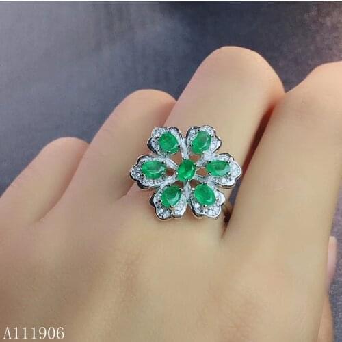 KJJEAXCMY boutique jewelry 925 sterling silver inlaid natural emerald gemstone female ring support detection luxury