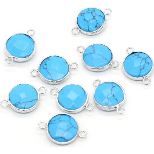 2pcs Natural Stone Pendant Connector Blue Turquoises Irregural Pendant Connector Charms for Making Jewelry Necklace Gift 15x24mm