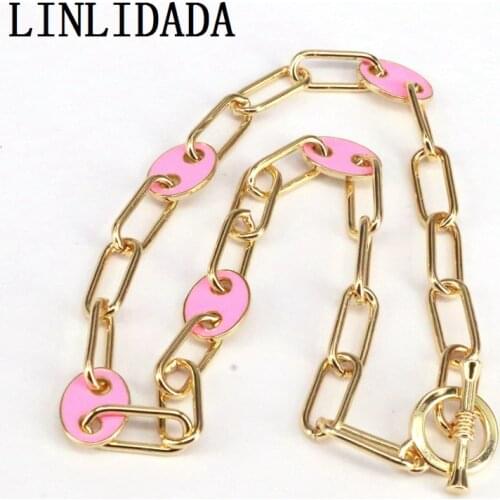3Pcs Geometric women jewelry 2020 new arrived pink enamel link chain hoker necklace gold color