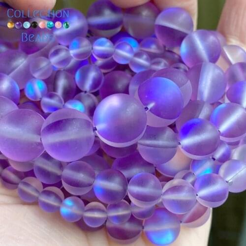 Natural Dull Polished Purple Austrian Crystal Stone Spacer Round Bead For Jewelry Making 6-12 MM DIY Bracelets Accessories