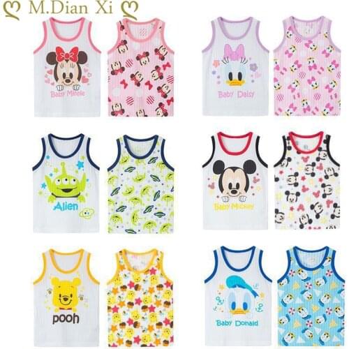 Summer Fashion Unisex Cartoon Minnie Duck Bear T-shirt Children Boys Sleeveless Tees Baby Kids Cotton Top for Girls Clothes 1-5Y
