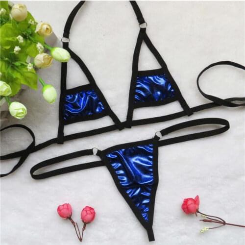 Micro bikini Sexy swimwear women swimsuit women biquini mini bikinis Patent leather Solid color Triangle Hollow out Bright light