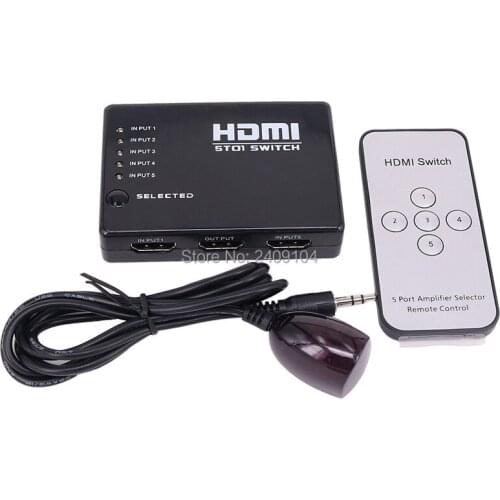 20pcs/lot Mini 5 Port 1080P Video HDMI Switch Switcher HDMI Splitter with IR Remote splitter box for HDTV PS3 DVD
