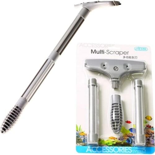 ISTA Multi-Scraper Stainless Steel Algae Scraper & Rubber With Extending Rod Aquarium Fish Tank Cleaning Kit