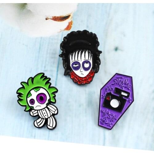 Personality Brooch Combination Spider Web Black Eye Girl Green Weird Doll Coffin STRANGE AND NSVAL Badge Enamel Pin Funny Gifts