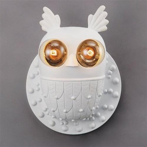 Nordic Modern Wall Lights Owl Creative Wall Lamp E27 Living Room Bedroom Wall Sconce Vintage Handmade Resin Cartoon Wall Lampada