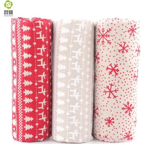 New Print Xmas Pattern Cotton Linen Fabric DIY Christmas Decoration Fabric For Patchwork Dress Sofa Curtain45X45CM M1-3-2