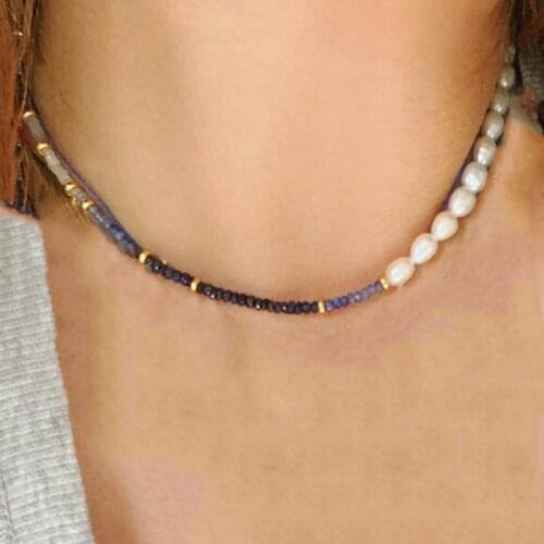 2021 Creative Design Purple Crystal Bead Necklace Retro Fashion Natural Freshwater Pearl Stitching Jewelry Beach Party Choker