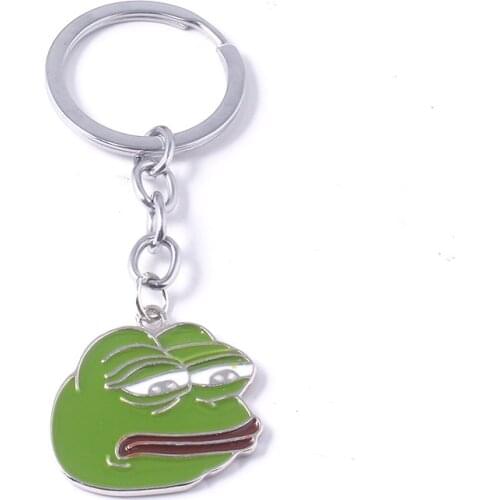 Sad Pepe Frog Keychain Internet Meme Green Frog Pendant Key Chains for Women Men Kids Choker Keyring Jewelry Gift
