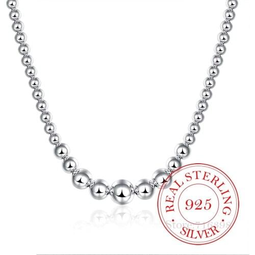 Real 925 Silver Exquisite Noble Luxury Gorgeous Charm Fashion Vary Chain Women Lady Beads Ball Necklace 18 Inches Silver Jewelry