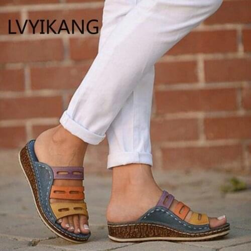 2020 Summer Sandals Women Color Stitching Flat Sandals Soft Pu Leather Thick Bottom Summer Shoes Woman Sandals Sapato Feminino