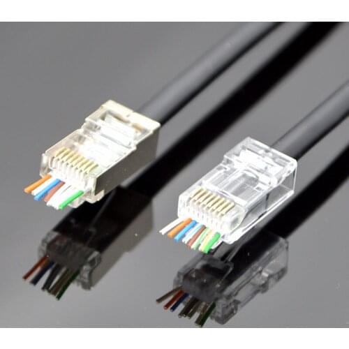 100pcs New Network Connector RJ45 8p8c CAT6 Perforated gold plated With Shielding Through hole Crystal Head Special Wholesale