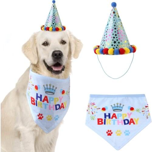 Dog Scarf & Cone Hat Set Doggie Bandana Neckerchief with Birthday Party Hat Pet Accessories