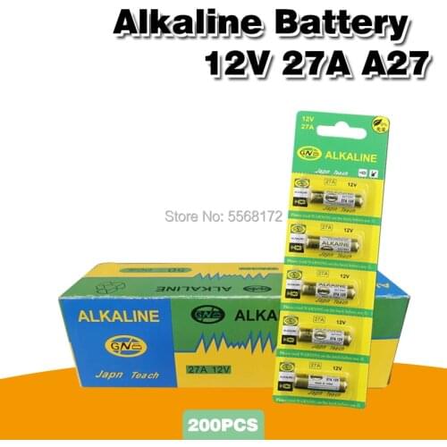 200pcs 27A 12V Alkaline battery 27AE 27MN A27 GP27A A27BP V27A VR27 L828 for doorbell,car alarm,walkman,car remote control etc