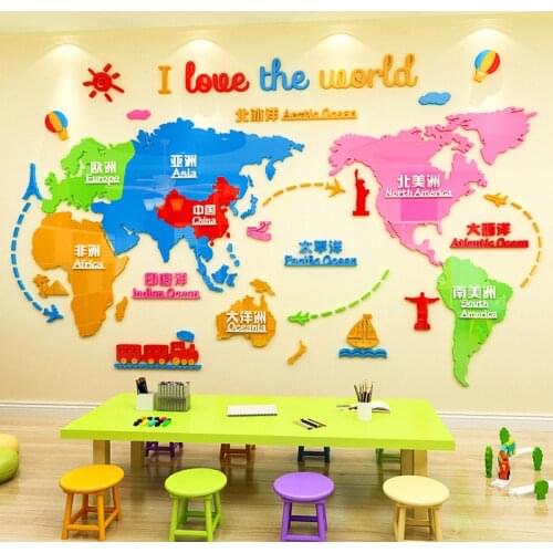 Nordic acrylic 3D stereo wall sticker home decoration INS sofa TV Background wall living room Study room Creative world map
