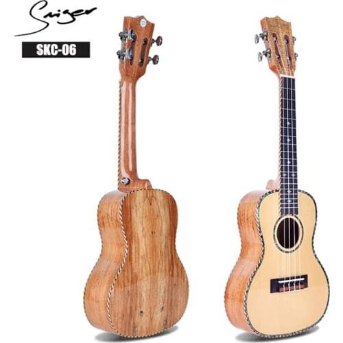 Smiger SKC-06 Solid Spruce Ukulele 24 Inch Concert Ukulele High-Gloss Spalted Maple B&S 4 Strings Guitar Music Instrument