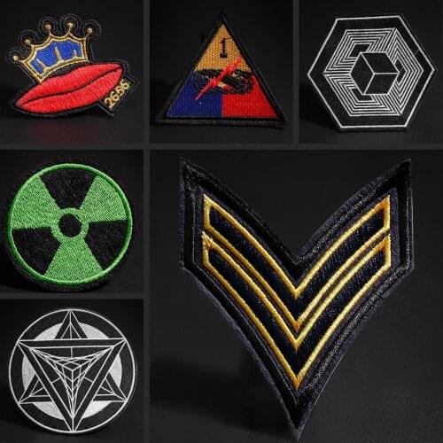 Punk style Triangle geometric Embroidery cloth stickers Denim coat locomotive stripe DIY patch on clothes band Decorative Badges