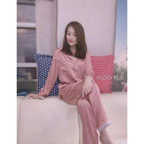 YAZAN Spring hot style womens pajama suit printed modal fresh style pajama suit womens lapel womens casual home wear