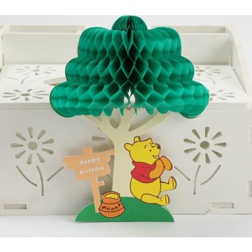 Winnie the Pooh Happy Birthday Party Decoration Card 3D Cartoon Bear Pop-Up Birthday Cards for Kids Gift Baby Shower Supplies