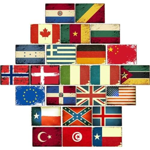 Country Flag Vintage Metal Sign Tin Painting Bar Pub Club Home Decor Wall Art Painting British/German/Italian Flag Plaque