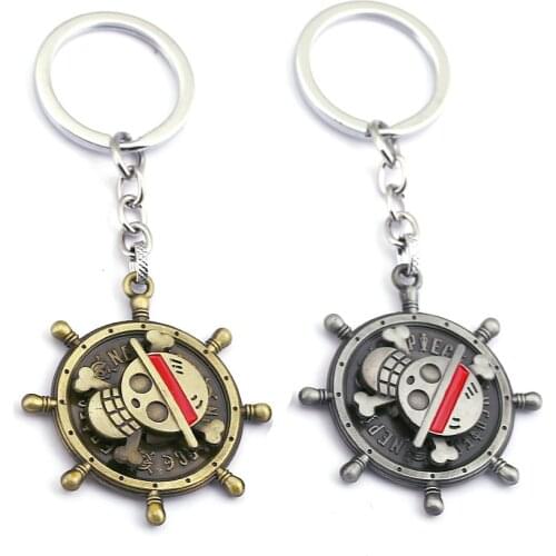 DUTRIEUX Anime Jewelry Metal Gold Silver Keychain One Piece Luffy Straw Hat Rotatable Keychain Gifts for Friends and Children