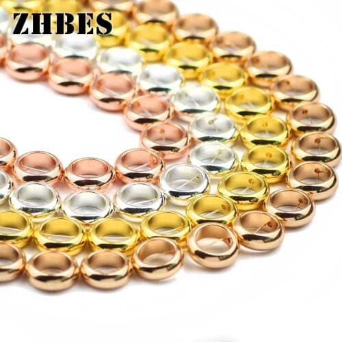 ZHBES 12mm Natural Stone Gold Round Circle Hematite Doughnut shape Spacers Loose Beads For Jewelry Making Diy bracelets Findings