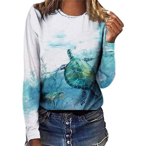 Women T-Shirt Tortoise Butterfly Printed O-Neck T Shirt Women Clothing Ladies Casual Tees Top Autumn Long Sleeve Cotton Shirts
