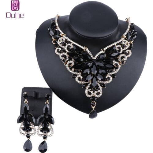 Women Bridal Crystal Rhinestone Choker Statement Necklace Earrings Jewelry Set Gifts Fit with Wedding Party Dress